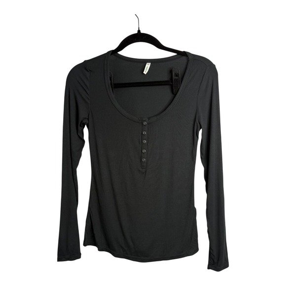 Halara Henley Button Front Long Sleeve Slim Casual Top in‎ Black Small NWT - Picture 5 of 11